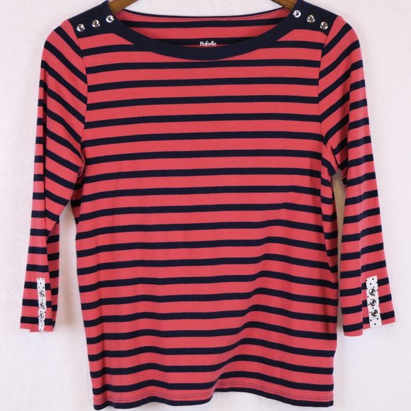 Rafaella Weekend Women's SZ MP Scoop Neck Striped  3/4 Sleeve Top - Picture 1 of 5